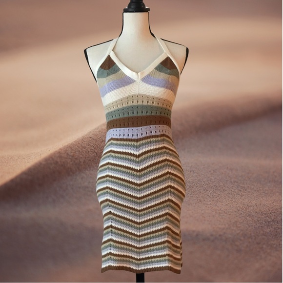 Pink Rose Dresses & Skirts - Pink Rose Knit Crochet Halter Dress Size M